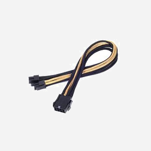 Silverstone SST-PP07-EPS8BG Câble d'extension EPS12V 8-pin(4+4) mâle vers 8-pin femelle, 0.3m, Noir/Or, connecteur coudé 90°