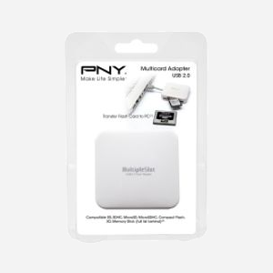 PNY Lecteur Carte Mémoire AXP724 USB 2.0 Blanc - Compatible CF, SD, microSD, MMC, MS - Transfert 480 Mbit/s - 54x54x13mm - Windows/macOS/Linux - Miniature 2