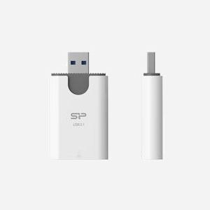 Silicon Power Combo Lecteur Cartes Mémoire MicroSD/SD USB 3.2 Gen 1 Type-A ABS Gris/Blanc 34x12.5x61.5mm - SPU3AT3REDEL300W - Miniature 1