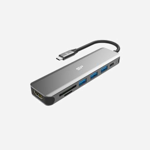 Silicon Power Hub USB-C 3.2 Gen 1 SU20 Gris : Lecteur Cartes SD/MicroSD, 3x USB-A, 1x USB-C, HDMI 4K 30Hz, Power Delivery 60W, Aluminium - Miniature 2