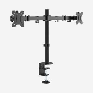 Support Bureau Double Écran Vision VFM-DPD2B 13"-27" (33-68.6cm) 16kg VESA 75/100mm Pince Acier Noir Inclinaison Pivotement Rotation