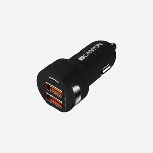 Canyon CNE-CCA04B Chargeur Auto 2 Ports USB 2.0 5V/2.4A Allume-Cigare 12/24V Noir Compatible MP3, Smartphone, Tablette et Haut-Parleur Portable