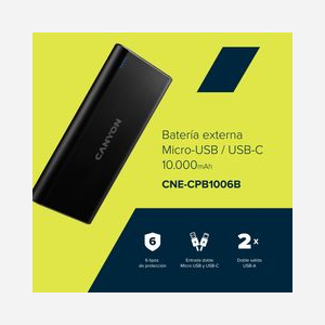 Canyon PB-106 Batterie Externe 10000mAh LiPo Noir - 2x USB-A 2.1A, 1x USB-C 2.1A, Entrée Micro-USB/USB-C, Protections multiples - Miniature 4
