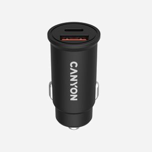 Canyon CNS-CCA20B03 Chargeur Auto Allume-Cigare USB-A 3.2 Gen 1 + USB-C, Charge Rapide, 12/24V, 30W Max, Noir, CE/RoHS