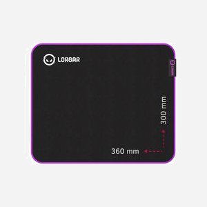 Lorgar LRG-GMP313 Tapis de souris gaming 360x300mm, Surface Spandex, Base antidérapante, Rebords cousus, Noir/Violet, Épaisseur 3mm, Poids 195g - Miniature 1