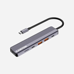 Canyon CNS-TDS17 Hub USB Type-C vers HDMI 4K 60Hz, 2x USB 3.2 Gen 1 Type-A, 2x USB Type-C, Lecteur MicroSD, 10000 Mbit/s, Support Windows/macOS/Android - Miniature 4