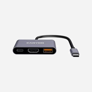 Canyon CNS-TDS4 Hub USB Type-C vers HDMI/USB 3.2 Gen 2 Type-A/Type-C, 10 Gbit/s, Aluminium Gris, Résolution HDMI 4K, Compatible Windows/macOS/Android