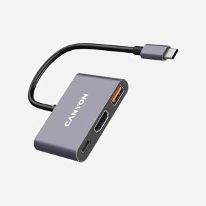 Canyon CNS-TDS4 Hub USB Type-C vers HDMI/USB 3.2 Gen 2 Type-A/Type-C, 10 Gbit/s, Aluminium Gris, Résolution HDMI 4K, Compatible Windows/macOS/Android - Miniature 3