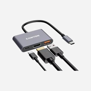 Canyon CNS-TDS4 Hub USB Type-C vers HDMI/USB 3.2 Gen 2 Type-A/Type-C, 10 Gbit/s, Aluminium Gris, Résolution HDMI 4K, Compatible Windows/macOS/Android - Miniature 5