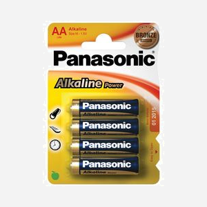 Goobay Batterie Alcaline AA LR6 Panasonic Power 1.5V - Pack de 4, Dimensions 14.5x14.5x50.5mm, Poids 23.3g, Technologie Alcaline