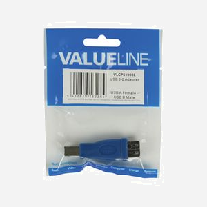 Valueline VLCP61900L Adaptateur USB B Mâle vers USB A Femelle Bleu, Boîtier Plastique, 95x25x125mm (LxPxH), Conditionnement Blister - 1 Pièce - Miniature 3