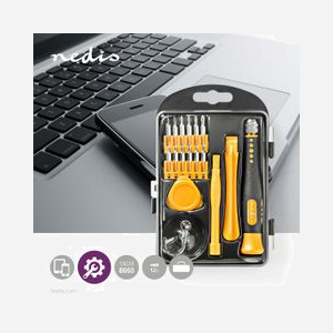 Nedis Kit d'Outils Réparation Électronique CSTS10017 - 17 outils, Tournevis Pentalobe/Phillips/Fente/Torx/Tri-Wing, 12 Bits, 105x156mm - Miniature 2