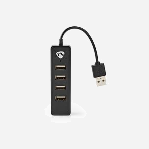 Hub USB 2.0 Nedis UHUBU2420BK, 4 Ports USB 2.0, Taux de Transfert 480 Mbit/s, Alimentation USB 5V/0.5A, Câble 0.1m, Noir