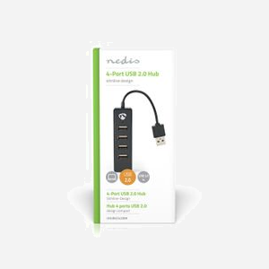 Hub USB 2.0 Nedis UHUBU2420BK, 4 Ports USB 2.0, Taux de Transfert 480 Mbit/s, Alimentation USB 5V/0.5A, Câble 0.1m, Noir - Miniature 4