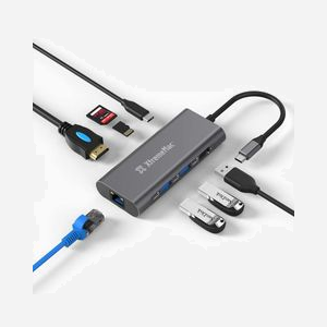 XtremeMac XWH-HUB8-13: Hub USB Type-C 40Gbit/s, 8 Ports (HDMI 4K, RJ45, USB 3.0), Lecteur Cartes SD/SDHC/SDXC, Gris