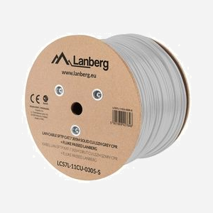 Câble Réseau Lanberg Cat7 S/FTP (S-STP) 305m, Conducteur Cuivre, 23 AWG, 600MHz, 100Gbps, PVC Blanc, Diamètre 7.8mm, Tambour Bois, RoHS, CE - Miniature 1