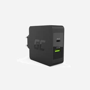 Green Cell CHAR10 Chargeur Secteur Universel Noir - USB-A 2.4A + USB-C 45W Power Delivery 3.0 - Protections Surtension/Surchauffe/Court-circuit