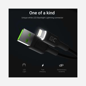 Green Cell KABGC05 : Câble Lightning vers USB A 1.2m Noir - 2.4A - Débit 480 Mbit/s - Connecteurs Mâle Droit - 1 pièce - Miniature 2