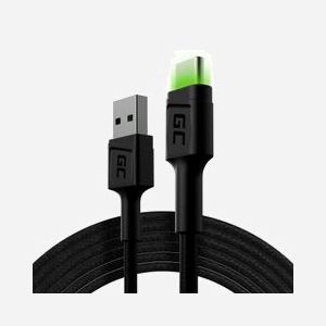Green Cell KABGC13 Câble USB 2.0 A vers USB-C, 2m, Noir, 480 Mbit/s, Éclairage Vert, Connecteurs Mâles Droit - Miniature 1