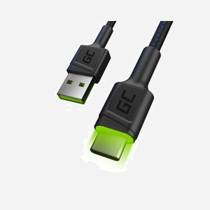 Green Cell KABGC13 Câble USB 2.0 A vers USB-C, 2m, Noir, 480 Mbit/s, Éclairage Vert, Connecteurs Mâles Droit - Miniature 2