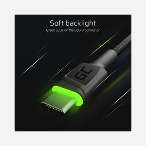 Green Cell KABGC13 Câble USB 2.0 A vers USB-C, 2m, Noir, 480 Mbit/s, Éclairage Vert, Connecteurs Mâles Droit - Miniature 3