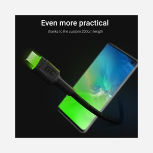 Green Cell KABGC13 Câble USB 2.0 A vers USB-C, 2m, Noir, 480 Mbit/s, Éclairage Vert, Connecteurs Mâles Droit - Miniature 4