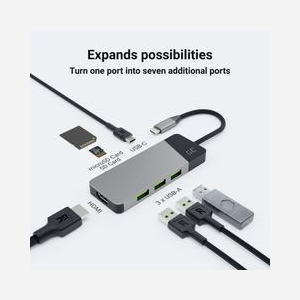 Green Cell HUBGC01 - Hub USB Type-C 5Gbps avec HDMI 4K 60Hz, USB 3.2 Gen 2 Type-A/Type-C, Lecteur de Cartes SD/MicroSD, Power Delivery 85W - Miniature 4
