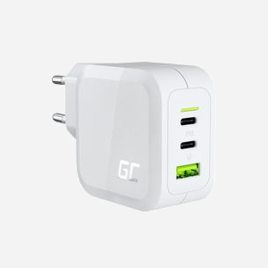 Green Cell CHARGC08W Chargeur Secteur 65W, 3 Ports (1x USB-A 3.2 Gen 1, 2x USB-C), Quick Charge 3.0, USB Power Delivery 3.0, Blanc, 100-240V