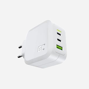 Green Cell CHARGC08W Chargeur Secteur 65W, 3 Ports (1x USB-A 3.2 Gen 1, 2x USB-C), Quick Charge 3.0, USB Power Delivery 3.0, Blanc, 100-240V - Miniature 2