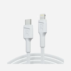 Câble Green Cell GC PowerStream KABGC07W 1m Blanc - Connecteur Lightning vers USB-C - Puissance 29W - Débit 480 Mbit/s - Compatible Apple iPhone/iPad