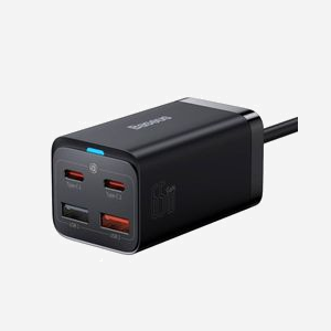 Baseus CCGP040101 GaN3 Pro Chargeur Secteur 65W Noir : 1x USB 2.0, 2x USB-C, 100-240V, 5-15V/3A, Téléphone/Tablette, 40x70x36.9mm - Miniature 1