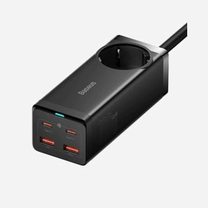 Baseus PSZM000401 Chargeur Secteur Universel 100W GaN, 4 Ports USB (2x Type-C, 2x Type-A), 4 Prises Type F, Charge Rapide, Câble 1.5m