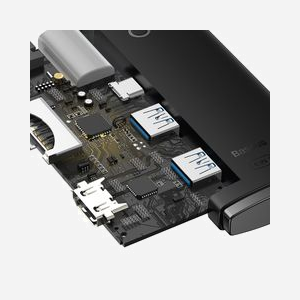 Baseus WKQX050001 Hub USB Type-C 5000 Mbit/s avec HDMI 1.4, USB 3.2 Gen 1 Type-A/Type-C, Lecteur Cartes SD/MicroSD, 2160p, Noir - Miniature 5