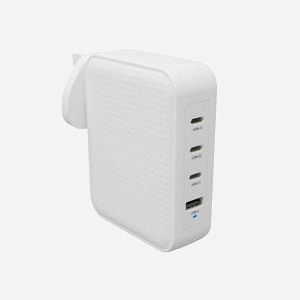 HYPER HJ1001WHWWGL Chargeur Secteur 140W, 4 Ports (3x USB-C, 1x USB-A), Power Delivery 3.1/Quick Charge 3.0/GaN, Sortie Max 140W, Blanc