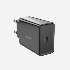 Baseus CCFS-SN01 : Chargeur Secteur USB-C 20W Charge Rapide pour Smartphone, 100-240V, Sortie 5V/3A, 9V/2.22A, 12V/1.67A, Noir, 43x50x26mm
