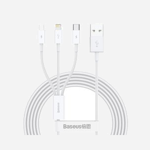 Baseus Superior Câble USB 2.0 1.5m USB-A vers USB-C/Micro USB A/Lightning, 480 Mbit/s, Blanc, 3.5A, Connecteurs Mâles, TPE