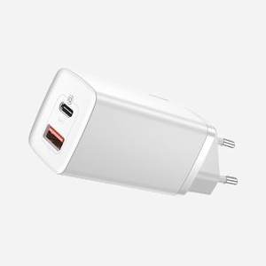 Baseus CCGAN2L-B02 Chargeur Secteur Universel 65W Quick Charge 3.0, USB-A + USB-C, Power Delivery 3.0, 100-240V, Blanc