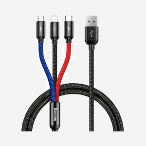 Baseus CAMLT-ASY01 Câble USB 0.3m Noir - USB A vers USB-C / Micro USB A / Lightning - Courant Max 3.5A - Connecteurs Mâles Droit