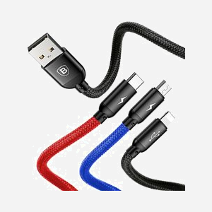 Baseus CAMLT-ASY01 Câble USB 0.3m Noir - USB A vers USB-C / Micro USB A / Lightning - Courant Max 3.5A - Connecteurs Mâles Droit - Miniature 5