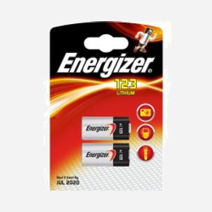 Batterie Lithium Energizer CR123/CR123A 3V 1500mAh, Pack de 2, Format Cylindrique 17x33.4mm, Argent, Référence 628289