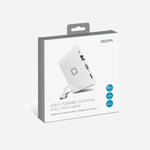 DICOTA D31729 Station d'accueil USB-C 9-en-1 Blanc - 2x USB-A 3.2 Gen 1, 2x USB-C 3.2 Gen 1, HDMI 4K, VGA HD, Ethernet RJ45, Lecteurs SD/MicroSD, USB Power Delivery 3.0 100W - Miniature 4