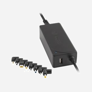 NGS Adaptateur Secteur Universel W-45W 45W 100-240V CA vers CC Noir, Sortie USB 2A, 8 Embouts Interchangeables, Voltage Automatique 19-20V, Protections Surtension/Surchauffe/Court-circuit