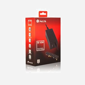 NGS Adaptateur Secteur Universel W-45W 45W 100-240V CA vers CC Noir, Sortie USB 2A, 8 Embouts Interchangeables, Voltage Automatique 19-20V, Protections Surtension/Surchauffe/Court-circuit - Miniature 3