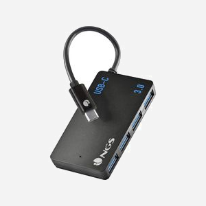 NGS Hub USB 3.2 Gen 1 Type-A vers 4 Ports USB 3.0, 480 Mbit/s, Noir, Boîtier Plastique, Câble 0.24m, Plug & Play, 77x42x12mm, 30g - Miniature 1
