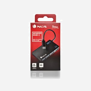 NGS Hub USB 3.2 Gen 1 Type-A vers 4 Ports USB 3.0, 480 Mbit/s, Noir, Boîtier Plastique, Câble 0.24m, Plug & Play, 77x42x12mm, 30g - Miniature 5