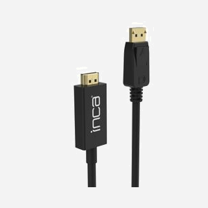 Inca IDPH-18T Câble DisplayPort vers HDMI Type A 1.8m, Connecteurs Mâle-Mâle, Contacts Plaqué Or, Bande Passante 340 MHz, Transfert 10.2 Gbit/s, Noir
