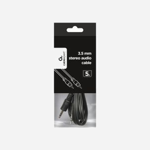 Gembird CCA-404-5M : Câble audio 3.5mm mâle-mâle, Longueur 5m, Noir, Connecteurs stéréo 3.5 mm, Diamètre colis 50x160x25mm - Miniature 3
