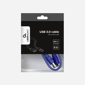 Câble Gembird CCP-MUSB3-AMBM-0.5M USB 3.2 Gen 1 (3.1 Gen 1) A vers Micro-USB B, 0.5m, Mâle/Mâle, Bleu, Débit 600Mbit/s, Diamètre 6.3mm, RoHS - Miniature 3