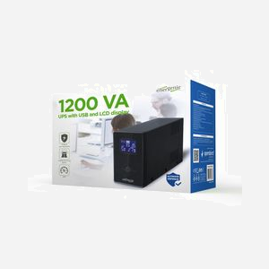 Gembird EG-UPS-033 UPS Interactif 1.2 kVA / 720W, 3 Prises C13, Batterie 12V 7Ah, Tour, Écran LCD, AVR, Protection Surtension