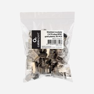 Gembird PLUG6SP/50 : Connecteur modulaire LAN 8P8C blindé plaqué OR 30u'' pour câble FTP/SFTP, lot de 50 pièces (12x25x8mm, 2g) - Miniature 1